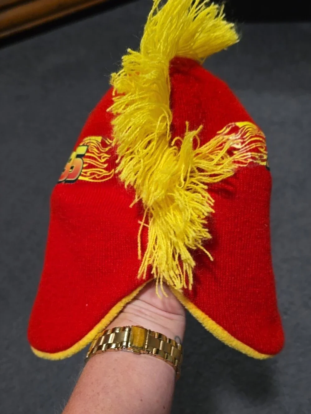 Disney Lightning McQueen Red and Yellow Knit Pom-Pom Hat
